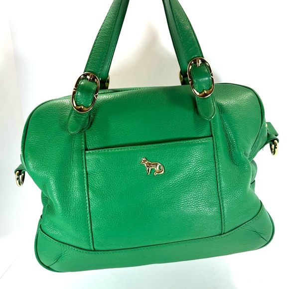 Emma Fox Satchel Leather Purse Green Gold Hand Strap Doctor’s Style Crossbody - Picture 3 of 12